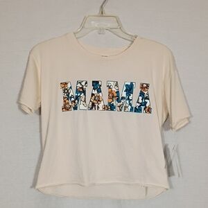 NWT Daybreak Mama Floral Print Oyster Crop Short Sleeve Shirt Size Small Summer